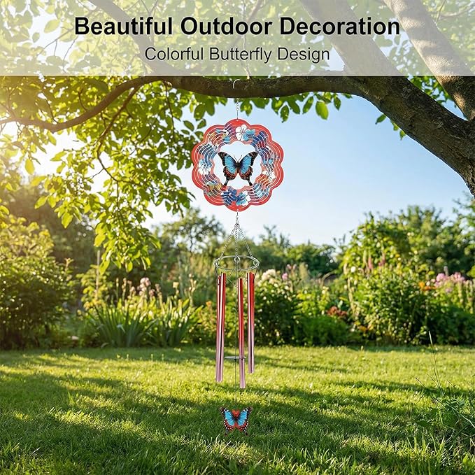 Butterfly Wind Chimes - Metal Wind Chimes with Clear Melodies, Weatherproof Outdoor Decorative Garden, Courtyard, Porch, Gift, Courtyard, Porch, Garden Hanging Ornaments