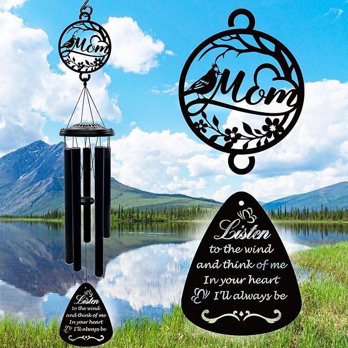 37'' Sympathy Gifts for Loss of Mom,Memorial Wind Chimes for Loss of Mother,Condolence Bereavement Gifts in Memory of Mom,Black