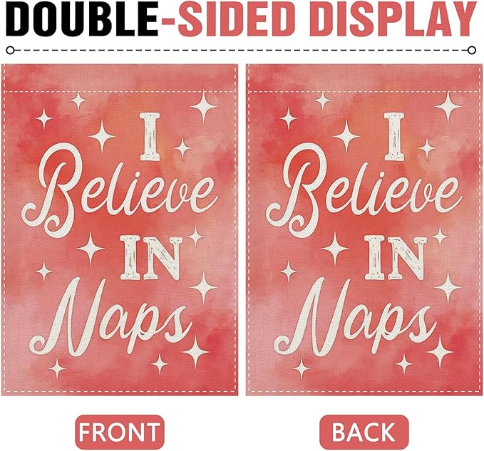 Dyrenson I Believe in Naps Pink Decorative Garden Flag, Watercolor Relaxation Yard Outside Home Decoration Nap Lover Gift, Funny Burlap Outdoor Small Decor Double Sided 12 x 18