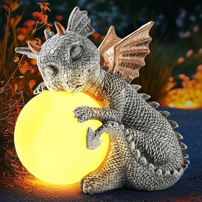 8.6" Solar Dragon Garden Statue,LED Figurine Light,Resin Outdoor Sculpture,Solar Patio Accent Decor,Night Garden Statue,Powered Sculpture Yard Art,Landscape Decor,Path Light Ornament