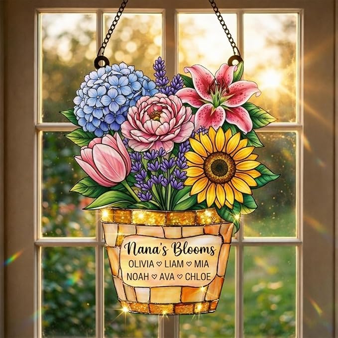 Personalized Suncatcher for Grandma, Custom Family Acrylic Suncatcher, Personalized Faux Stained Glass, Colorful Window Decor, Gift for Mom, Grandma, Mother's Day, Birthdays