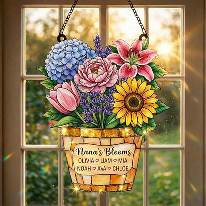 Personalized Suncatcher for Grandma, Custom Family Acrylic Suncatcher, Personalized Faux Stained Glass, Colorful Window Decor, Gift for Mom, Grandma, Mother's Day, Birthdays