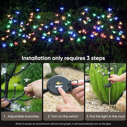 Solar Garden Lights Outdoor Waterproof,Garden Decor Solar Flowers For Outside Decorative,4Pack 2Modes Solar Powered Fairy Outdoor Decorations for Yard Patio Pathway, Gardening Gifts Mothers Day