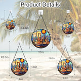 CHATYOUNG Stained Glass Window Hanging Abstract City Large 11.8" - Colorful Suncatcher Door Garden Home Decor and Christmas Mother's Day Birthday House Warming Gift for Grandma Mom Women Wife Friend