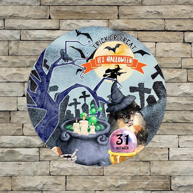 Retro Metal Sign 12"x12",Happy Halloween Scary Night Grave Witch Bats Trick Or Treat Dog Aluminum Tin Metal Sign for Home Living Room Bedroom Garden Farm Patio Decor Wall Art Poster