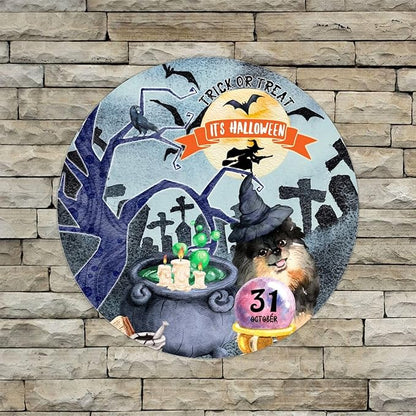 Retro Metal Sign 12"x12",Happy Halloween Scary Night Grave Witch Bats Trick Or Treat Dog Aluminum Tin Metal Sign for Home Living Room Bedroom Garden Farm Patio Decor Wall Art Poster