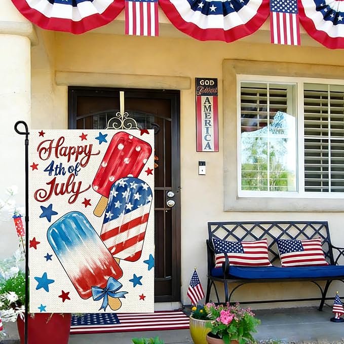 4th of July Garden Flag 12x18 Inch, Popsicles Double Sided Flag for Yard Outdoor Decoration