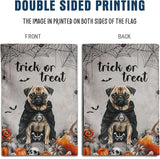 Halloween Pug Garden Flag Trick or Treat Yard Flag Ghost Dog Garden Flags for Outside 12x18 Double Sided Small Dachshund Skeleton Halloween Decor Outdoor Lawn Welcome Flag