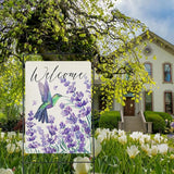 Dyrenson Welcome Spring Summer Hummingbird Lavender 28 x 40 House Flag Double Sided, Purple Flower Floral Garden Yard Decorations, Seasonal Burlap Outdoor Decor Decorative Large Flag