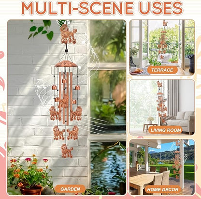 Poodle Wind Chimes for Outside Metal Windchimes Poodle Gifts for Women Men Garden Decor for Patio Yard Memorial for Dog Lovers