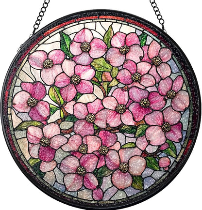 Stained Glass Suncatchers Window Hanging, Flowers Sun Catchers Indoor Window Stained Glass Hanging Garden Decor, Birthday Gifts for Mom Grandma Aunt Sister Bestie 7.8 in