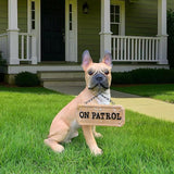 Elegant French Bulldog Dog Sculpture with Solar Lantern & Double-Sided 'On Patrol' & 'Welcome' Signposts – Premium Resin Statue for Outdoor Garden, Patio, Yard Decoration