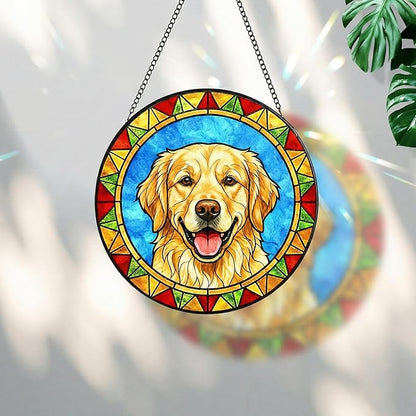 Stained Glass Dog Memorial Suncatcher,Golden Retriever Window Hanging,Sympathy Gifts for Pet Loss,7.9 inch/20 cm Home and Garden Decor for Dog Lovers