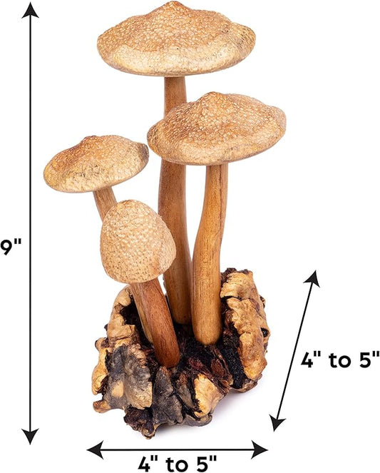 Curawood Wooden Mushrooms Sculpture for an Ornate Touch - Handcrafted 9" Mushroom Statue with Intricate Details - Authentic Garden Mushrooms Decorative Centerpiece - Artisan Cottagecore Mushroom Decor
