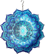 Goolyrusim Wind Spinner Mandala Rich Blue 12inch 3D Stainless Steel Wind Spinners Laser Cut Metal Hanging Wind Sculptures Kinetic Yard Art Decoration Garden Ornament Indoor/Outdoor Décor Worth Gift