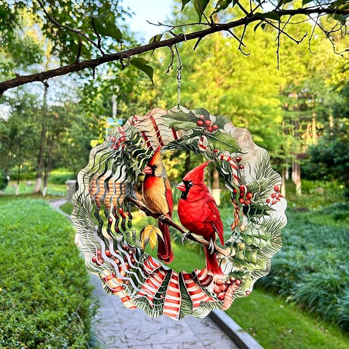 Christmas Wind Spinner Outdoor Garden Decor Hanging Ornament Worth Gift for Holiday Decoration Yard Patio Farm-Birds