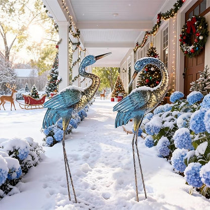 Natelf Garden Crane Statues Outdoor, Standing Blue Heron Decoy Sculptures, Metal Bird Yard Art for Lawn Patio Backyard Decoration(Set of 2)