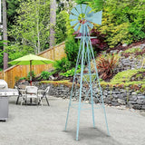 Metal Windmill for Garden Yard Decor, 8ft Tall Windmill Pinwheels Outdoor with Spinning Blades, Weather Vanes Lawn Ornaments, Weather-Resistant, Blue