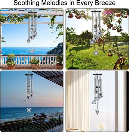 Wind Chimes for Outside Clearance, Wind Chime with Natural Sounds, Outdoor/Indoor Decorations for Patio, Porch, Backyard and Garden Decor (Sun Evil Eyes)