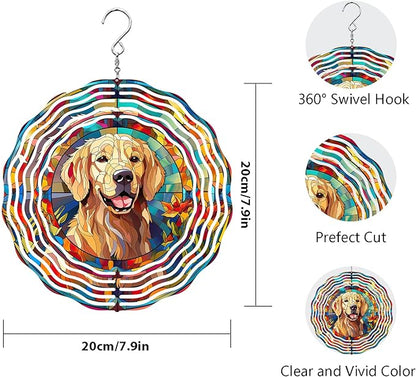 Golden Retriever Wind Spinner Pet Dog Memorial Gifts, Vibrant 3D Kinetic Aluminum Metal Hanging Outdoor Garden Decor, Loss of Dogs Sympathy Gifts, 8" Wind Sculptures for Patio, Porch Yard Art (GR5)