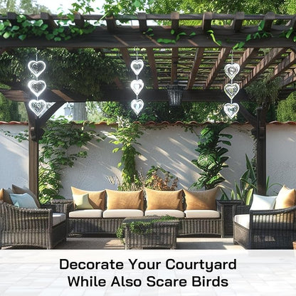 Factee Bird Deterrents for Outside, Reflective 3D Stainless Steel Wind Spinners, Garden Decor, Bird Scare Devices to Keep Woodpeckers, Pigeons Away from Your House, Patio, Orchards