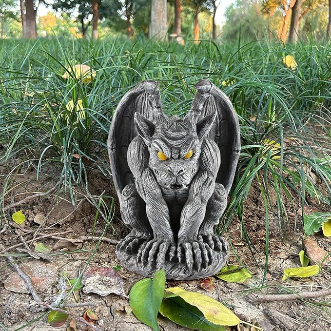 Large Winged Gargoyle Statue with Solar Lights Outdoor Gargoyle Statue Garden Guardian Sculpture Figurine Gothic Decor Gargoyle Monster Dragon Creep Scary Sculpture Patio Yard Lawn