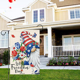Let Freedom Ring Garden Flag 12x18 Inch Double Sided Burlap, 4th of July Gnome Garden Flags Patriotic Memorial Day Flower Yard Flag for Independence Day Outdoor Decor (ONLY FLAG)