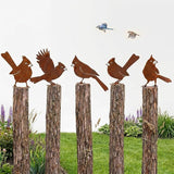 5PCS Rusty Metal Cardinal Silhouettes Outdoor Garden Statues, Rustic Bird Yard Art for Fence Patio, Spring Garden Ornaments (Vintage Rusted Finish, Not Defects)