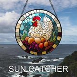 DASTOLL Stained Glass Window Hanging White Chicken Hatching Eggs Large 15" - Suncatcher Door Garden Sunroom Sun Catcher Home Decor Birthday Christmas for Mom Men Woman Nana