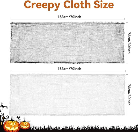 MAQIHAN 5Pcs Halloween Creepy Cloth - 30×72inch Halloween Decorations Outdoor Indoor Clearance,Creepy Spooky Cloth Decor Black Gauze Props for Escape Room,Bar,Haunted House,Garden(3Black + 2White)
