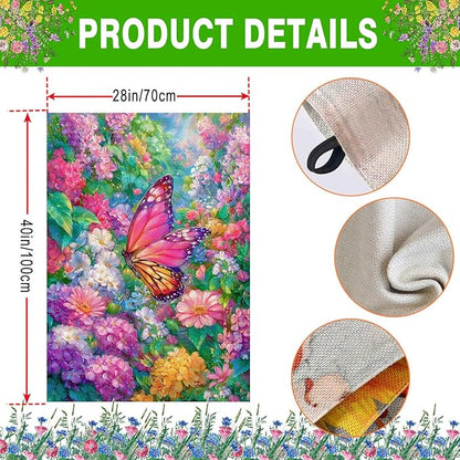 Spring House Flag for Outside 28x40 Inch Double Sided, Butterfly Flowers Large Yard Outdoor Flags for Seasonal Spring Summer Farmhouse Holiday Decoration