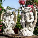 Zaer Ltd. Set of 2 Gothic Gargoyle Garden Statues, 28.4 Inch Tall Outdoor Sculptures (Distressed Gray)