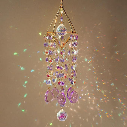 HDCRYSTALGIFTS 21.5inch Crystal Prisms Suncatcher for Window Hanging, Rainbow Maker Crystal Sun Catcher Indoor Window Glass Wind Chimes Home Garden Decor, Purple