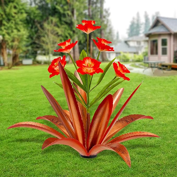 TOMBABY Huge Metal Agave Plants Outdoor Decoration Outdoor Garden Decorated with Flowers Mexican Yard Art Plant Garden Gift (1 Big red)