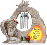 Jetec Praying Angel Wind Chime Statue Garden Angel Memorial Wind Chime Statue Mini Home Decor Resin Figurines Solar Figurines Light for Home Garden Decoration(Elegant Style)