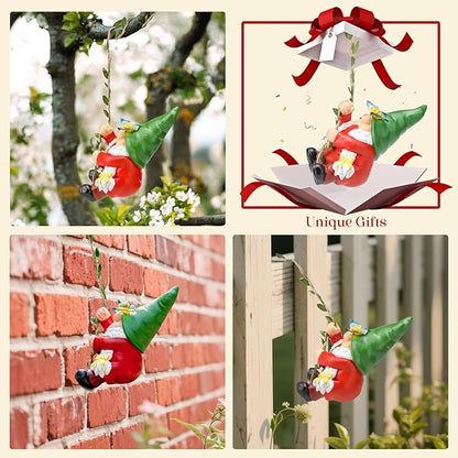 Hanging Gnome Garden Statue Climbing Garden Gnomes Lady with Butterfly Decorations Tree Hugger for Outdoor Home Lawn Patio Yard Christmas Birthday Gifts for Mom Women