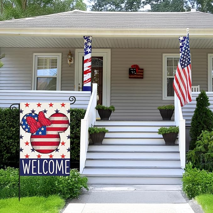Welcome 4th of July Garden Flags for Outside 12x18 Inch Double Sided, Patriotic Stars Yard Decorations,Small Seasonal Decor for Summer Memorial Day,250th Years America Anniversary Farmhouse Holiday