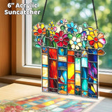 2 Book Floral Shelf Suncatchers 6" Window Hanging Acrylic Ornaments Back to School Teacher Appreciation Gift, Xmas Book Lover Gifts for Women Librarian Readers Bookshelf Decor Stocking Stuffer SS345