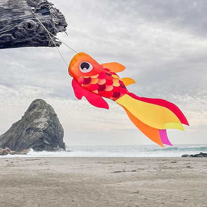 In the Breeze 5220 — 15-inch Hot Damsel Fish Windsock — Colorful Orange and Red Fishsock Hanging Garden Décor with Detailed Printed Graphics