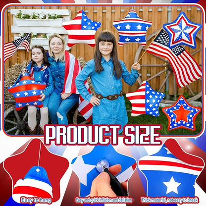 12 Pcs 4th of July Inflatable Balloons Patriotic Outdoor Decorations 12'' PVC American Flag Star Hanging Ornaments White Red Blue Inflatable for 250th Anniversary Independence Day Party Decor