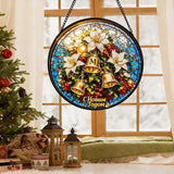 Stained Glass Sun Catcher,Christmas Bell DragonflyStained Glass Window Hanging Garden Decor,Sun Catchers Indoor Window,Whimsical Decoration for Home Backyard Patio Lawn Porch with 9.8 INCH