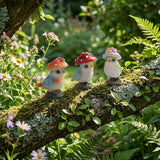 Set of 3 Mushroom Bird Figurines, Cute Resin Small Garden Statues, Outdoor Fairy Garden Accessories Patio Yard Lawn Decor, Indoor Flower Plant Pots Table Shelf Decorations for Home