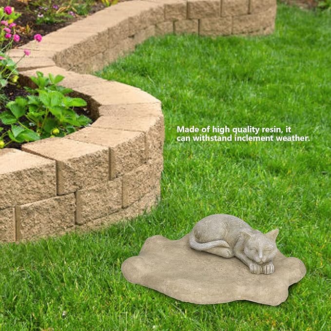Hapivida Cat Garden Statue Outdoor, 5.5in Mini Cat Figurine Memorial Statue Sleeping Pet Statues Decor Resin Realistics Sculptures Gift