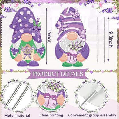 2 Pcs Easter/Spring Outdoor Decorations 16 Inch Easter Yard Signs Metal Pastel Gnome/Rustic Bunny/Lavender Garden Stakes for Home Outside Pathway Lawn Backyard Patio Farmhouse Party Decor(Lavender)