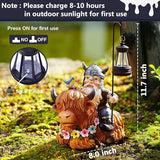 Garden Gnome Outdoor Statue Highland Cow Decor for Yard Patio Lawn Porch Birthday Gifts for Women Men, Mother’s Day, Housewarming with Solar Light Gnome Decor for Outside