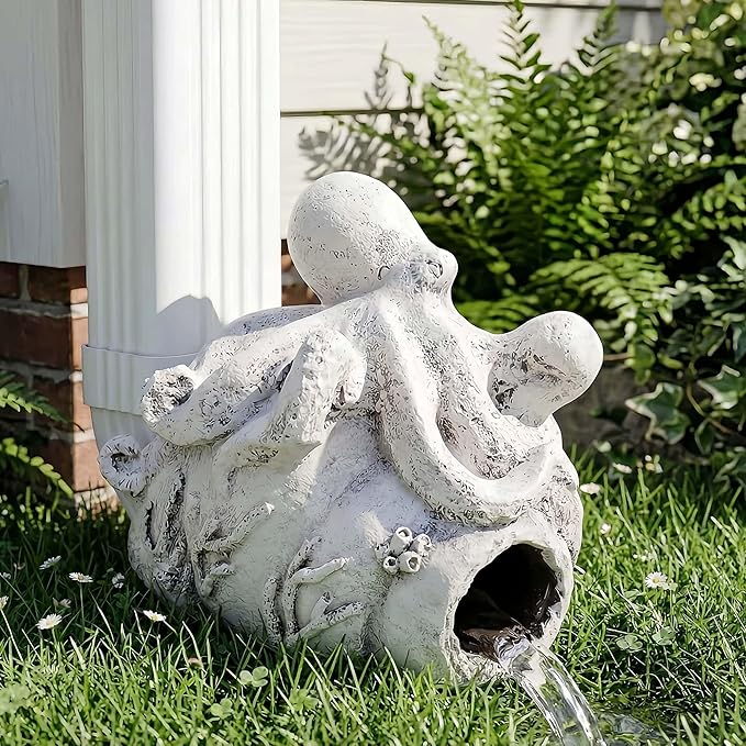 Real Octopus Gutter Downspout Extender Statue, Garden Ornament, Fish Decorative Gutter Extension Downspout, Perfect Rain Diverter for 3"x4" Downspouts, Eco-Friendly Resin, Outdoor Decor Gift