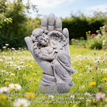 basen Guardian Angel Statue in Hand, Memorial Angel Garden Statue for Outdoor Yard Lawn Patio, Resin Angel Figurine Decoration for Grave Cemetery Remembrance, Sympathy Gift Decor