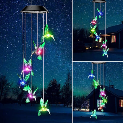 Retisee LED Solar Hanging Wind Chime, Outdoor Mobile Color Changing Light, Home Yard Garden Decoration Automatic Light Gift for Party Women Mom(Hummingbird)