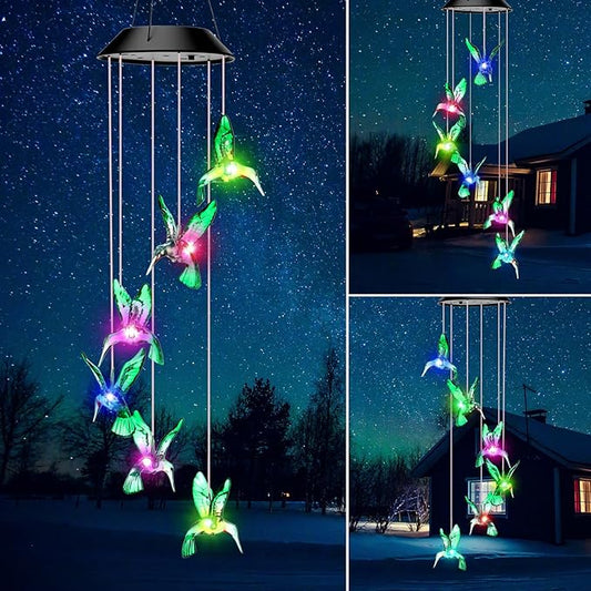Retisee LED Solar Hanging Wind Chime, Outdoor Mobile Color Changing Light, Home Yard Garden Decoration Automatic Light Gift for Party Women Mom(Hummingbird)