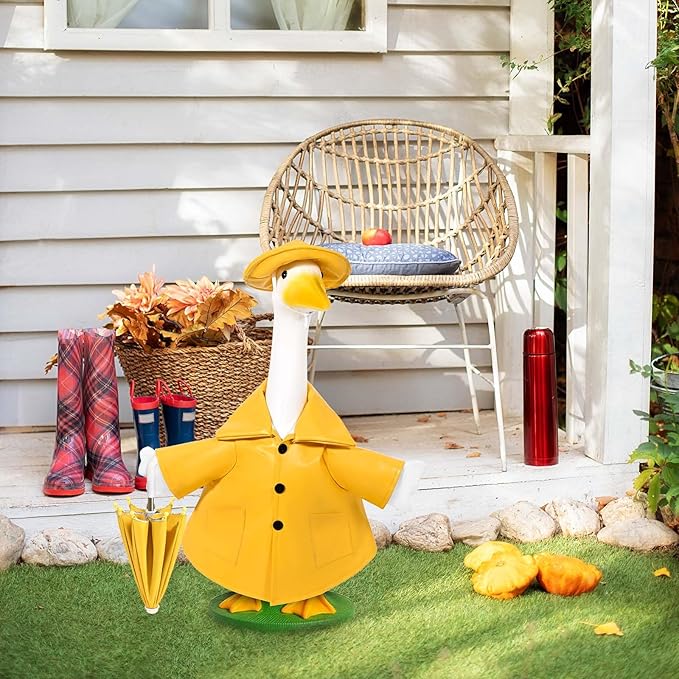 Raincoat Goose Outfits Porch Goose Spring Outfit Goose Raincoat Clothes with Umbrella Hat Fits 23" Geese Statue for Spring Summer Garden Lawn Patio Yard Outdoor Decor (Yellow)